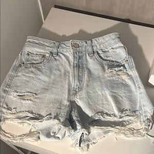 Stradivarius Blue Jean Shorts High-Waisted Distressed